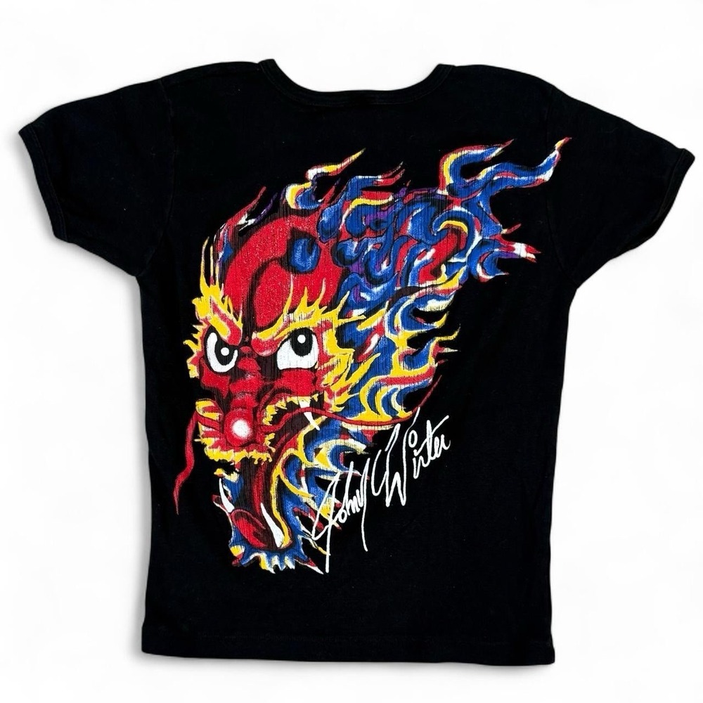 Johnny Winter Dragon Graphic Shirt Women's Medium Baby Tee American Music Y2k